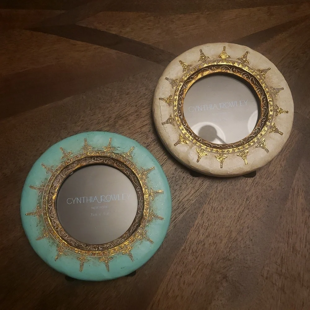 2 Cynthia Rowley Blue and Beige Accent Picture Frames 5in Bundle